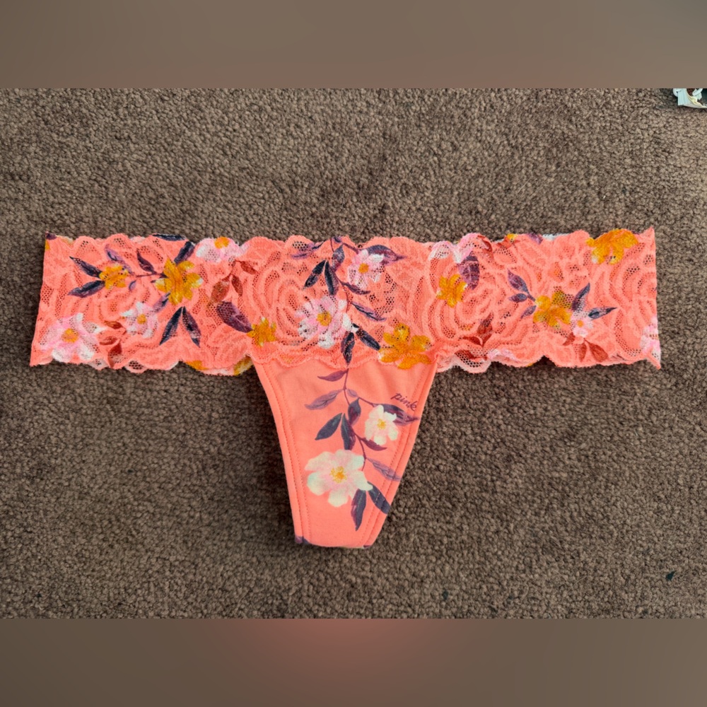 PINK Victoria’s Secret Orange Lace Thong, Size XS